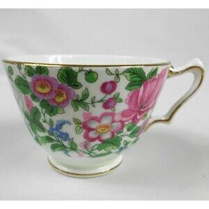Vintage Crown Staffordshire England Floral Teacup Bone China Gold Trim